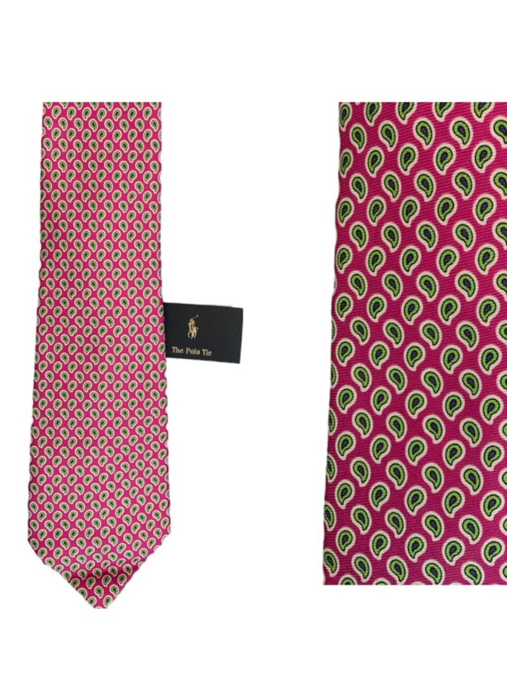 🆕 Polo Ralph Lauren Men’s Silk Tie - Pink with Green Paisley- NWT